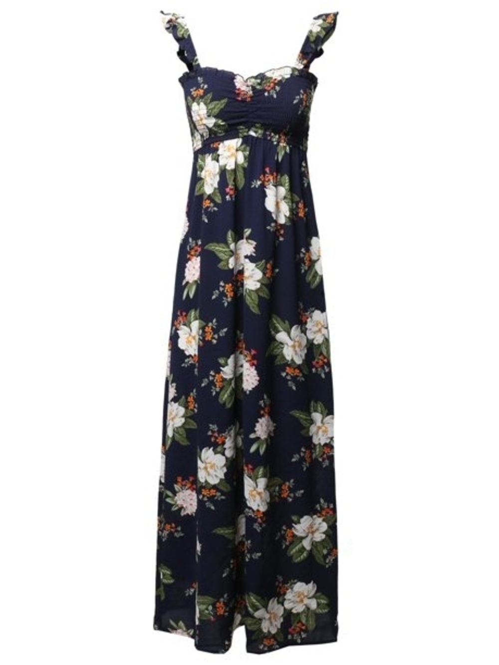 DNA Couture Floral Navy Maxi Sundress with Ruffled Straps